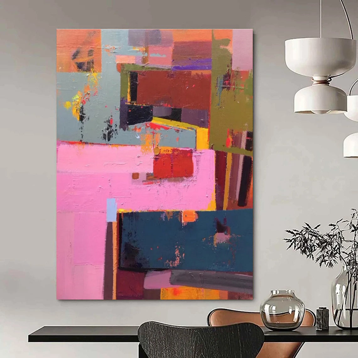 Pink Orange Blue Geometric Abstract Painting ADGE032