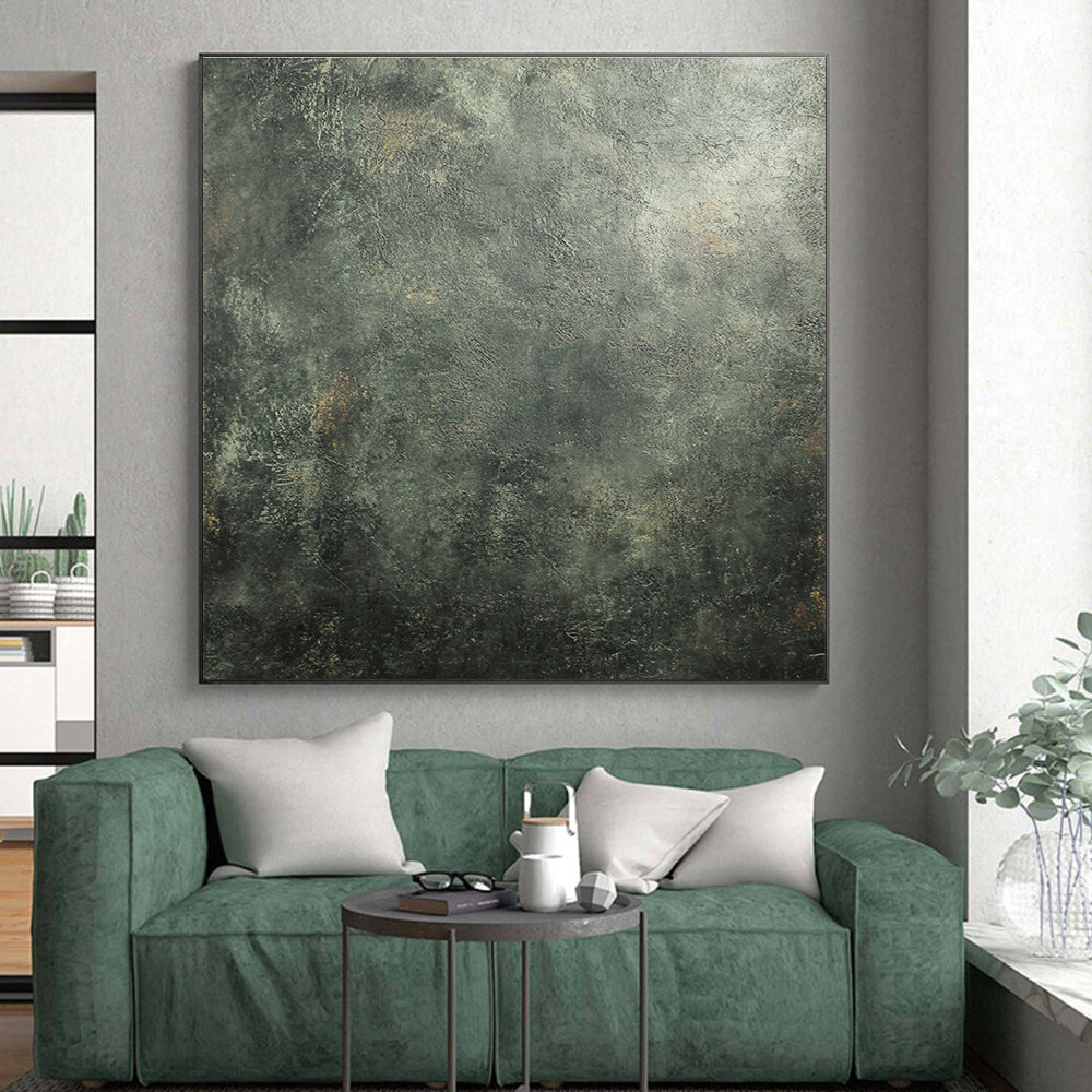 Dark Green Textured Abstract Painting with Mossy Undertones GER104