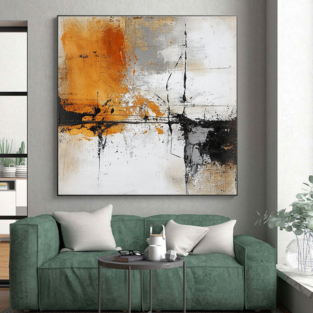 Orange Gray and Black Abstract Painting with Dynamic Splashes GER631