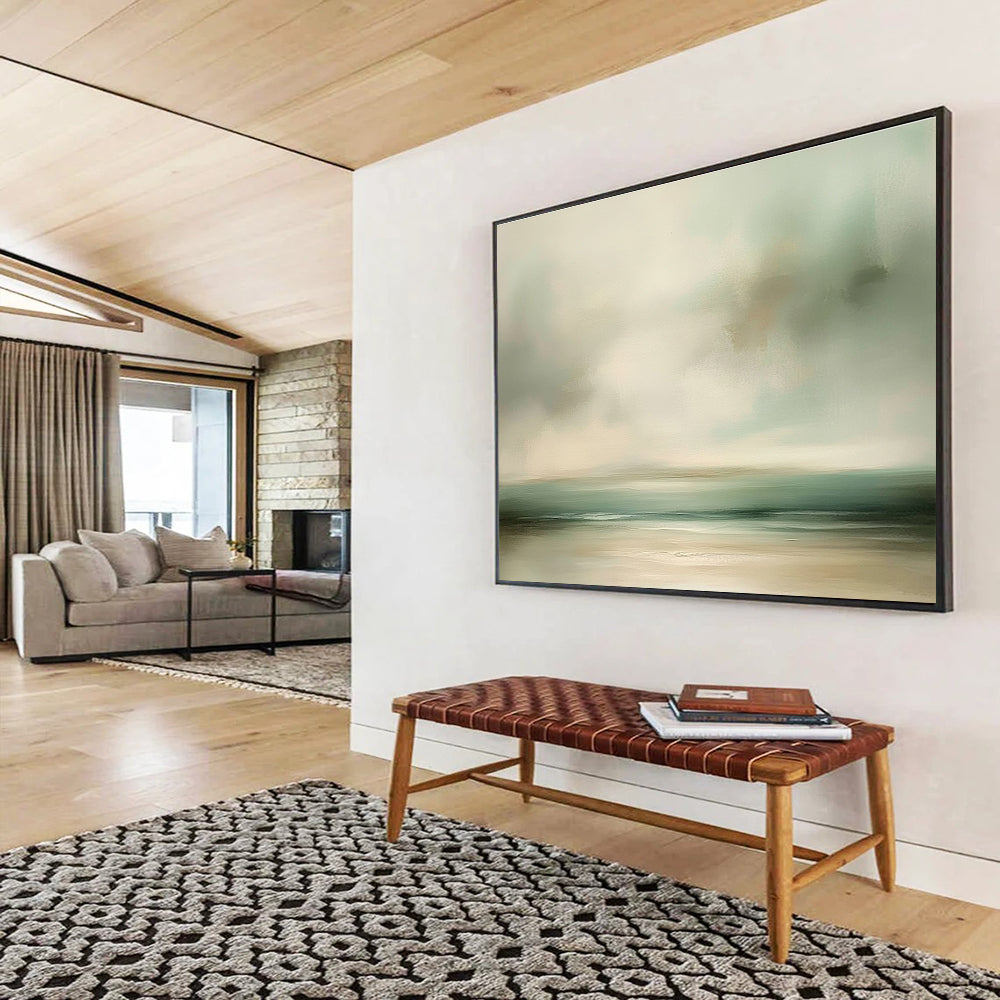 Soft Coastal Hues Abstract Painting with Muted Greens and Beiges DYP230