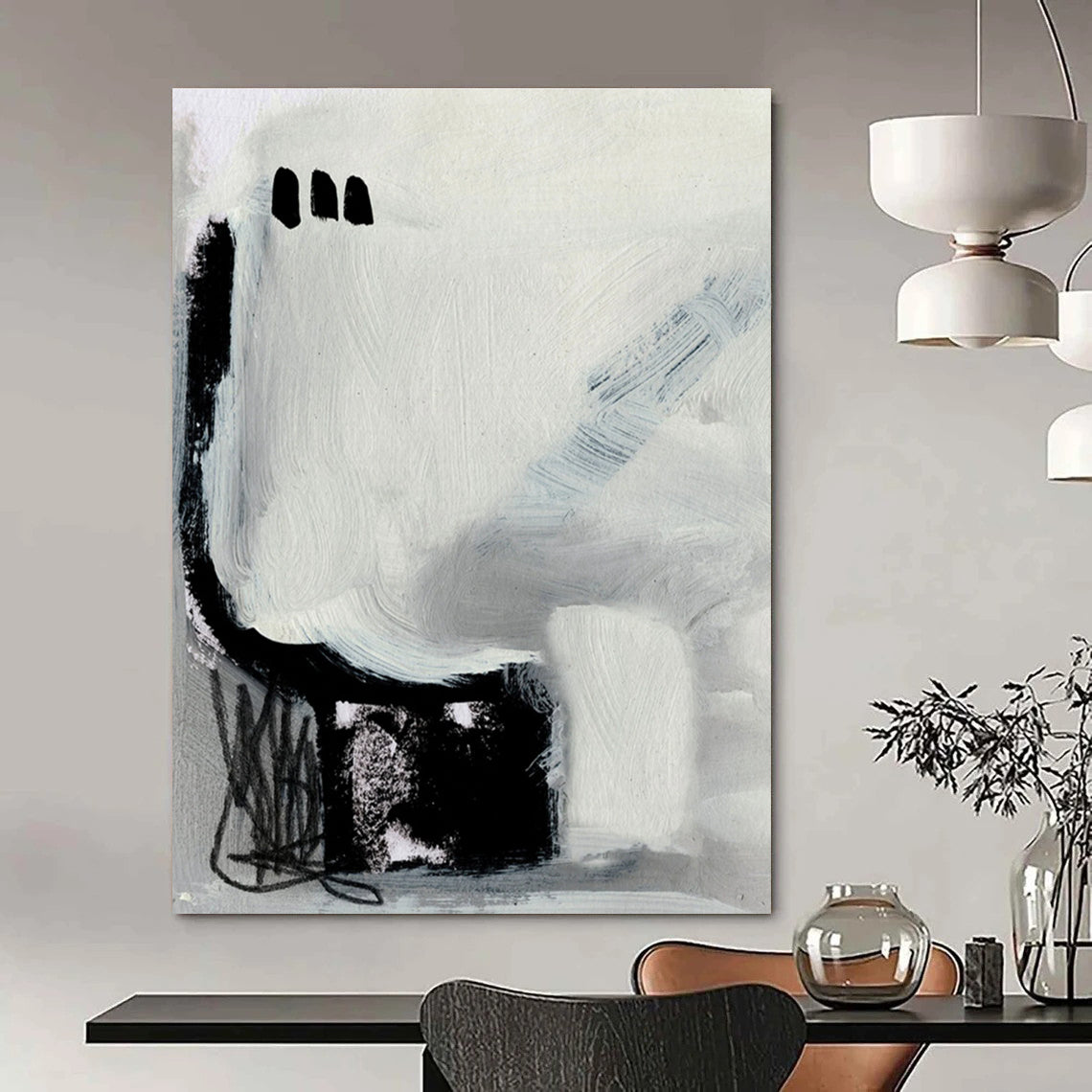 Small - scale Minimalist Abstract with Gray and Black Elements Painting ADGE205