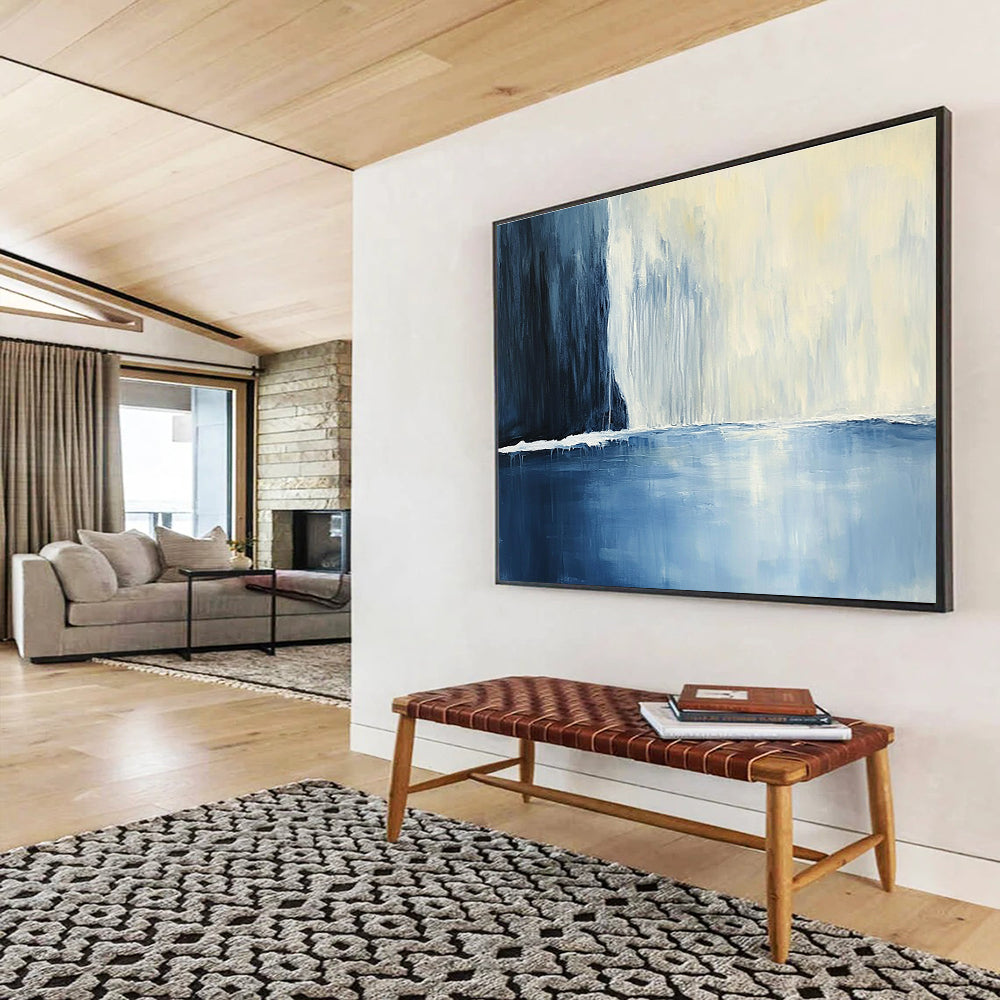 Blue and White Waterfall Abstract Painting with Serene Composition DYP206