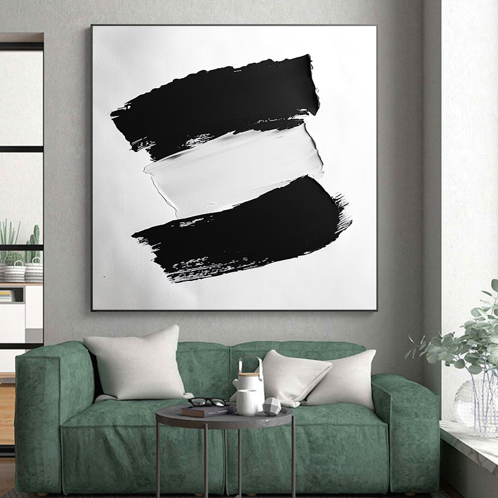 Black White Bold Brushstrokes Abstract Painting GER822