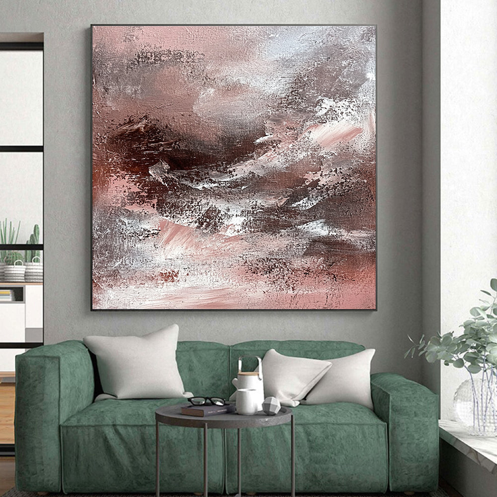 Pink Gray Textured Abstract Painting with Layered Brushstrokes GER770