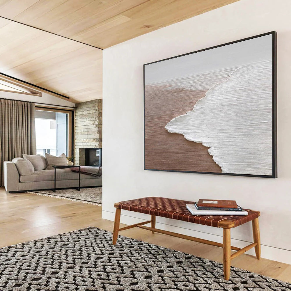 Beach Wave Abstract Painting with Brown and White Tones THY178
