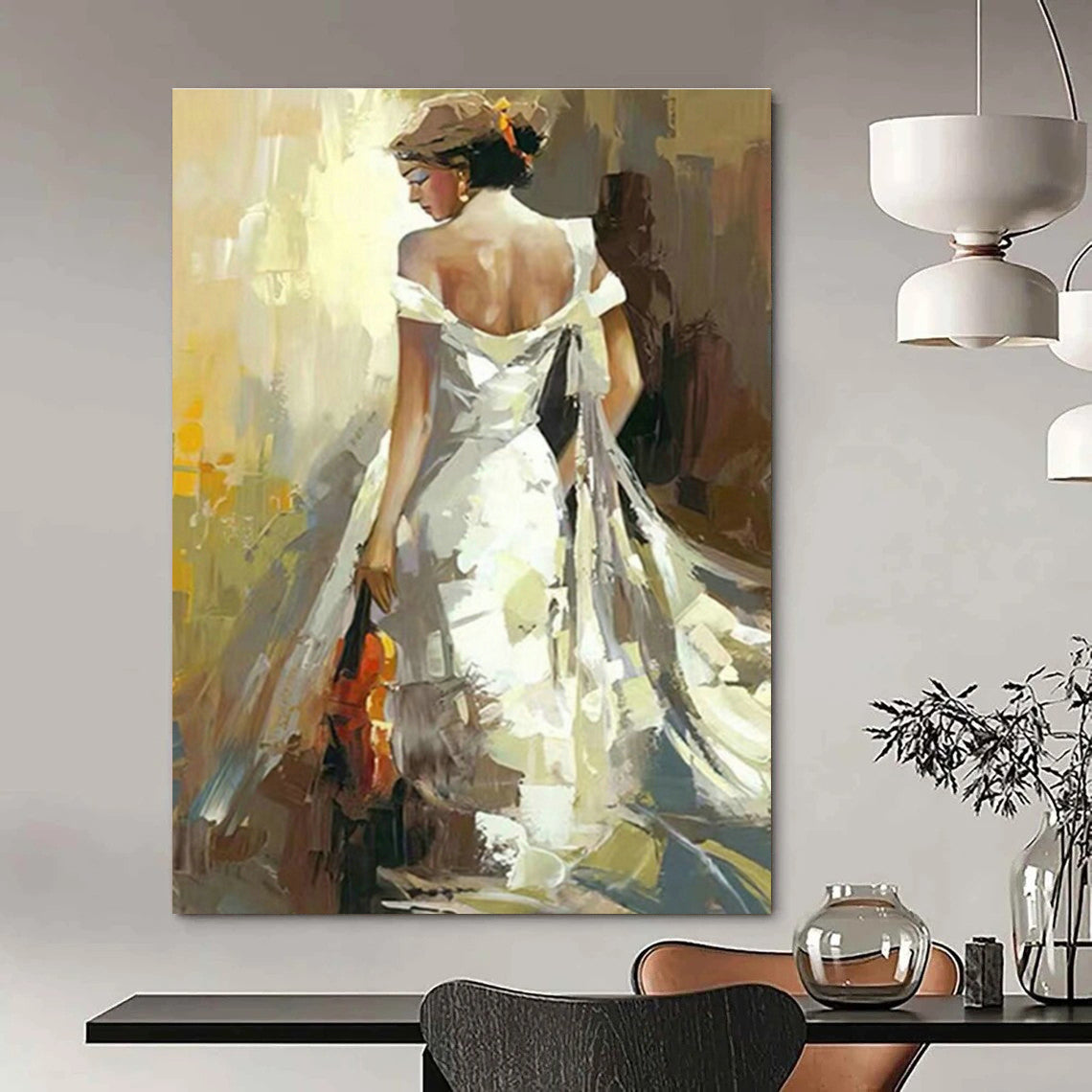 Oversized Custom Hand-Painted Abstract Art for Cottage Hallway Umbrella Stand and Office Printer Station Wall DLZ1964