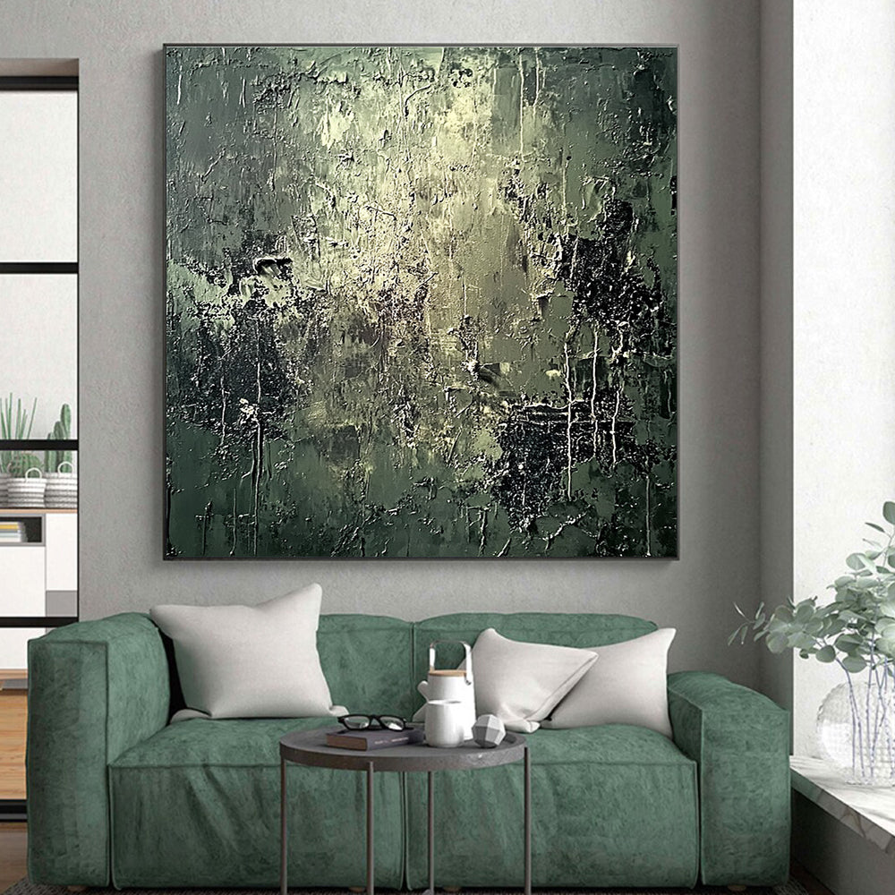 Dark Green Textured Abstract Painting with Industrial Vibes GER585