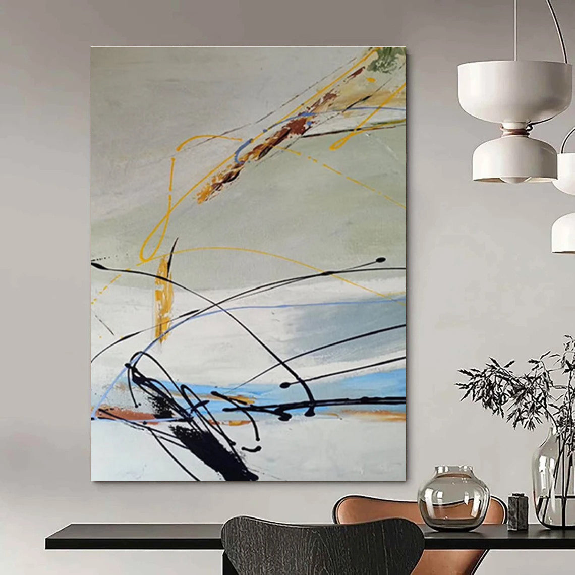 Yellow Blue Black Abstract Painting ADGE035