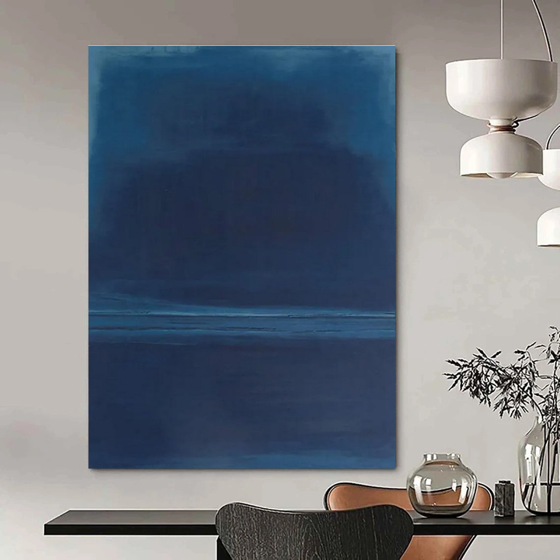 Blue Monotone Abstract Painting with Gentle Transitions ADGE474