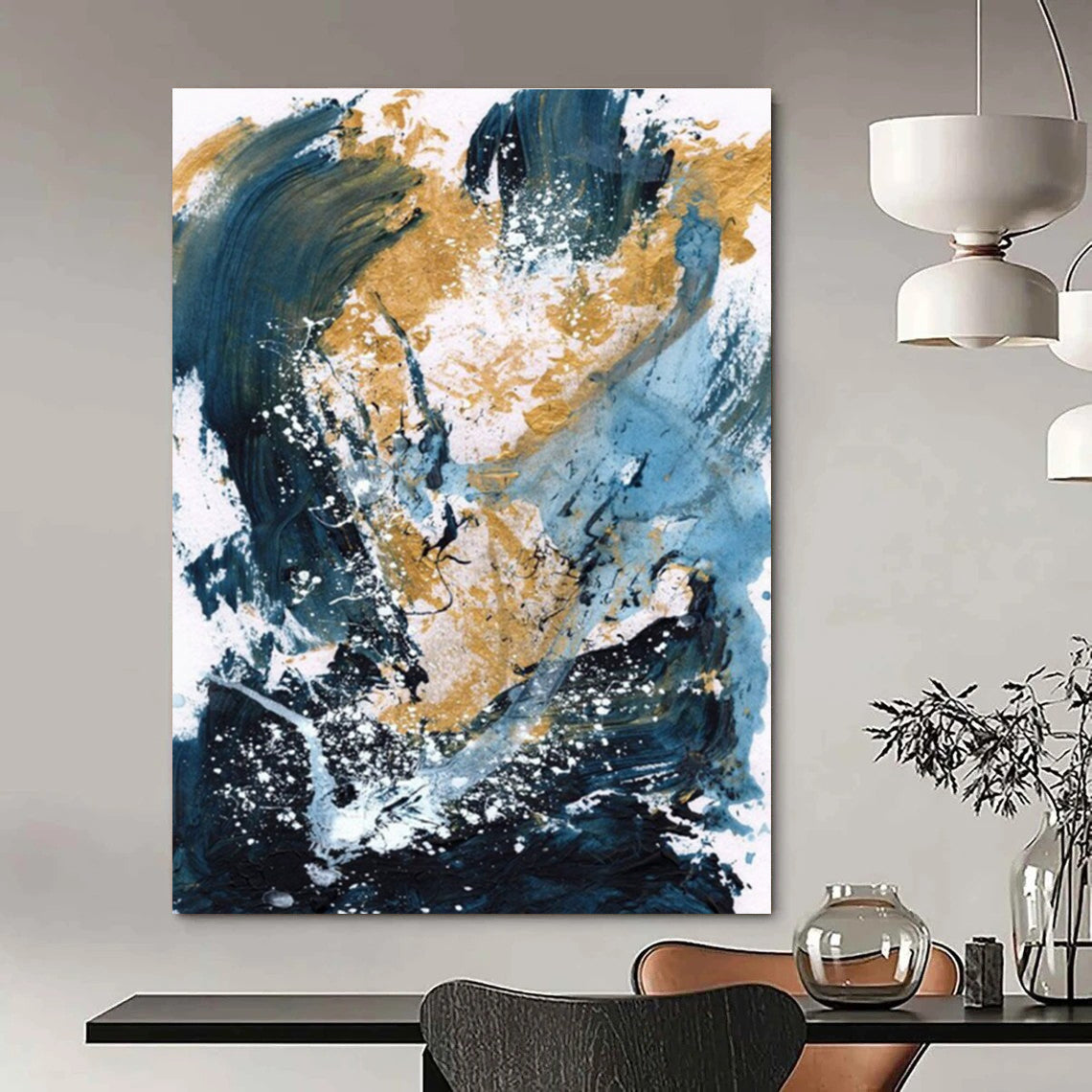Blue Gold Abstract Splash Painting ADGE234