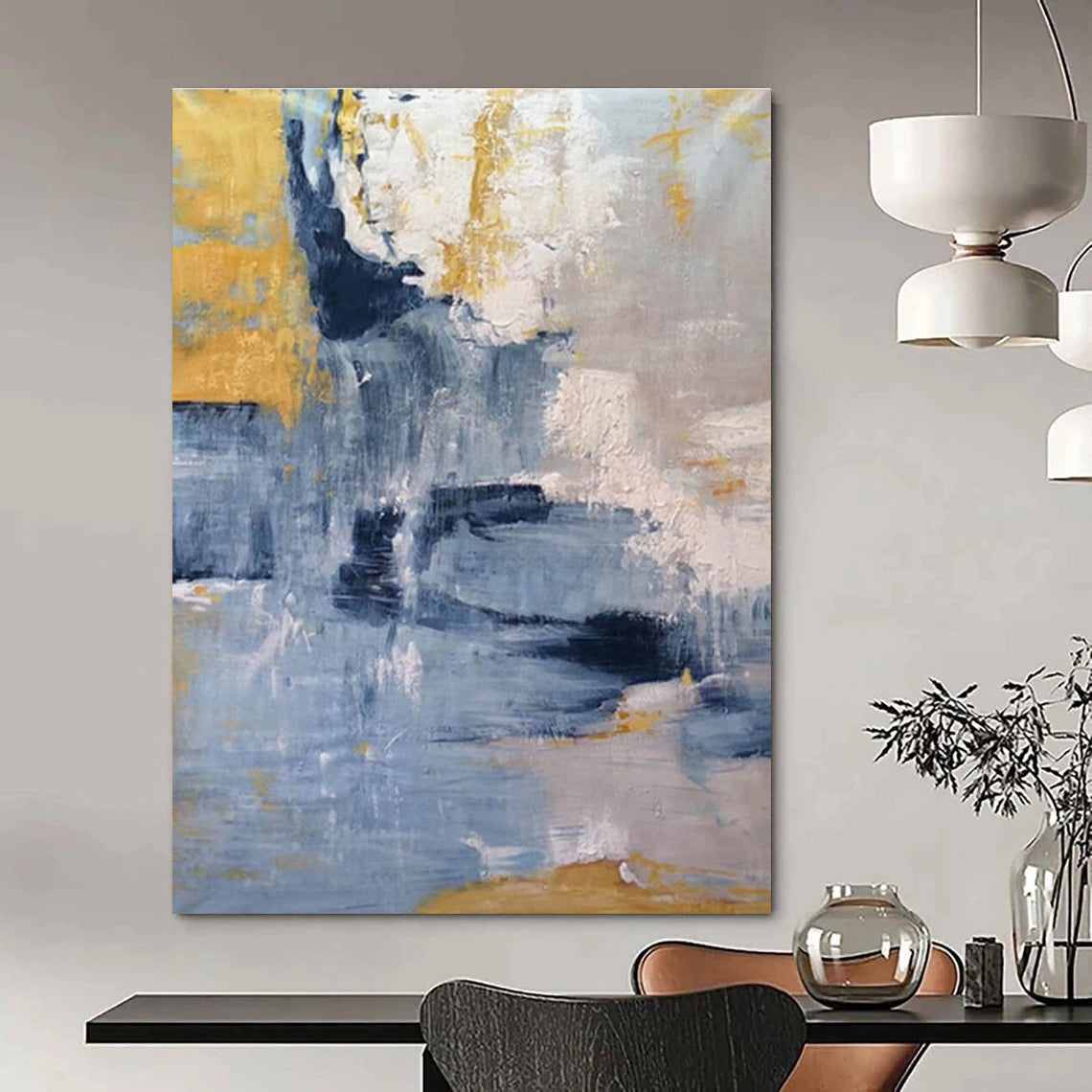 Blue Gray and Gold Abstract Painting ADGE253