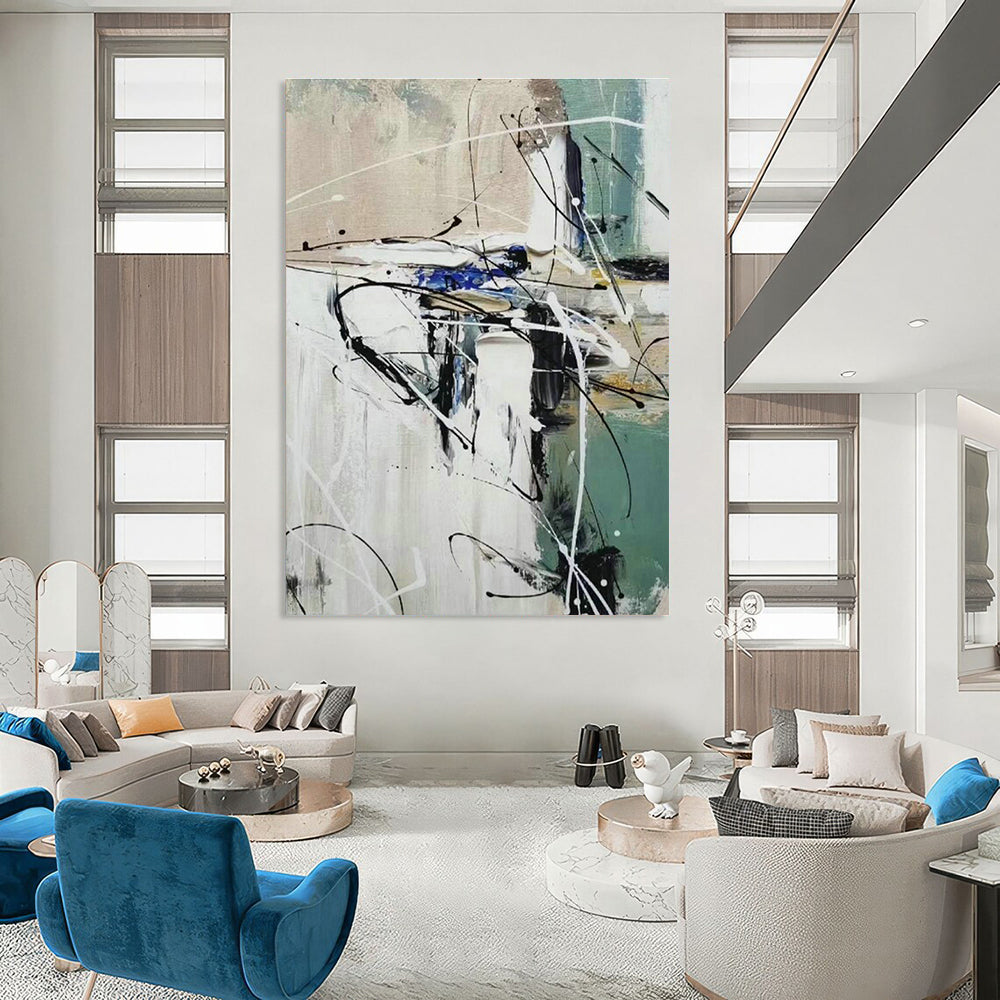 Enormous Custom Hand-Painted Abstract Painting - Artisanal Soul for Blacksmith Workshops  DLZ0309