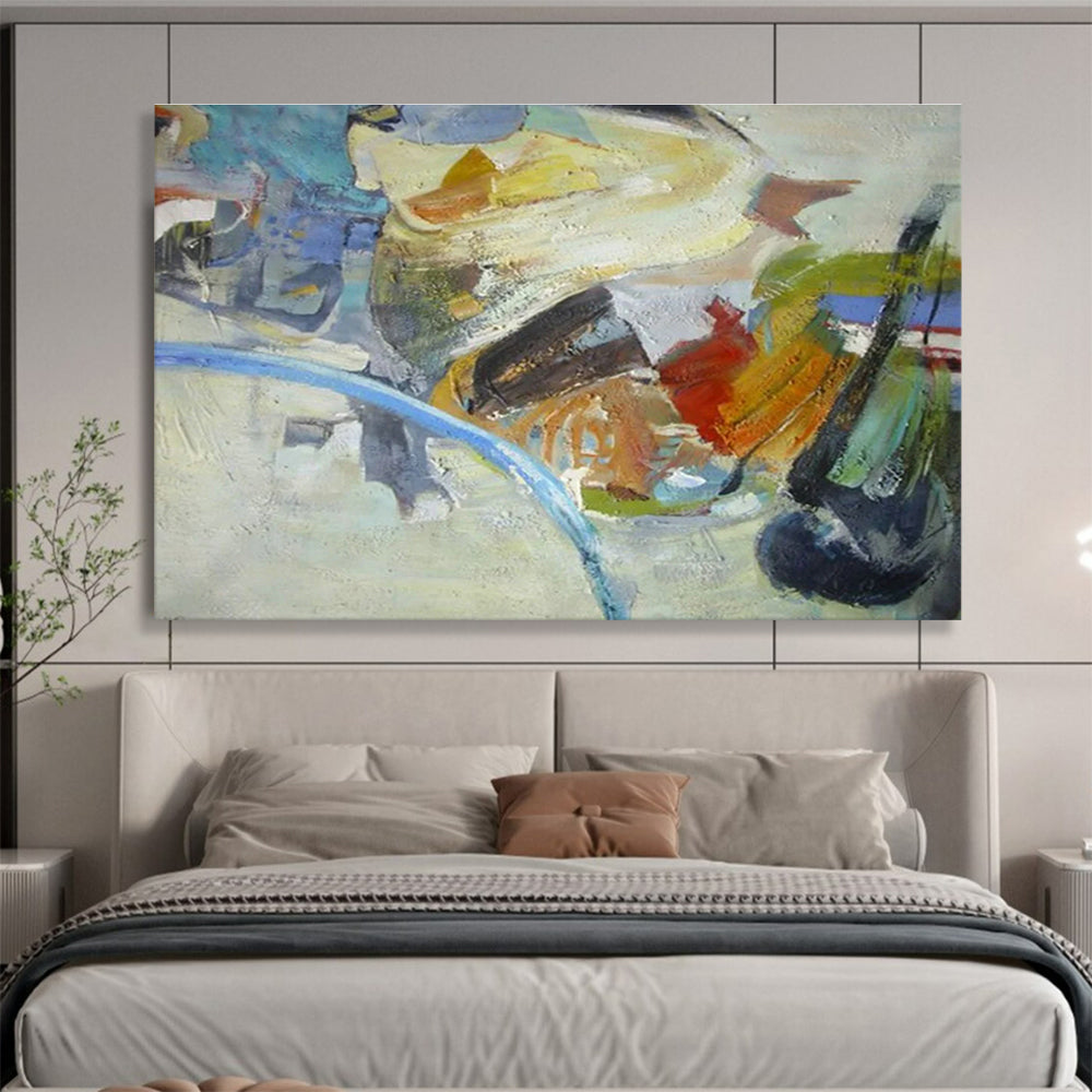 Big Hand-Painted Abstract Canvas, Serene Blue Tones for Bathroom Decor DLZ3229