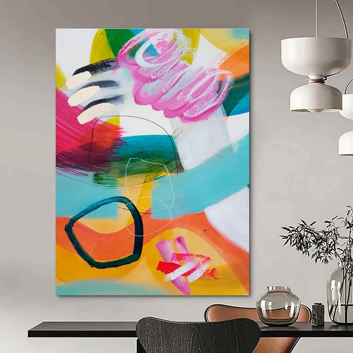 Gigantic Custom Hand-Painted Abstract Canvas for Urban Bird - Watching Hubs  DLZ0099