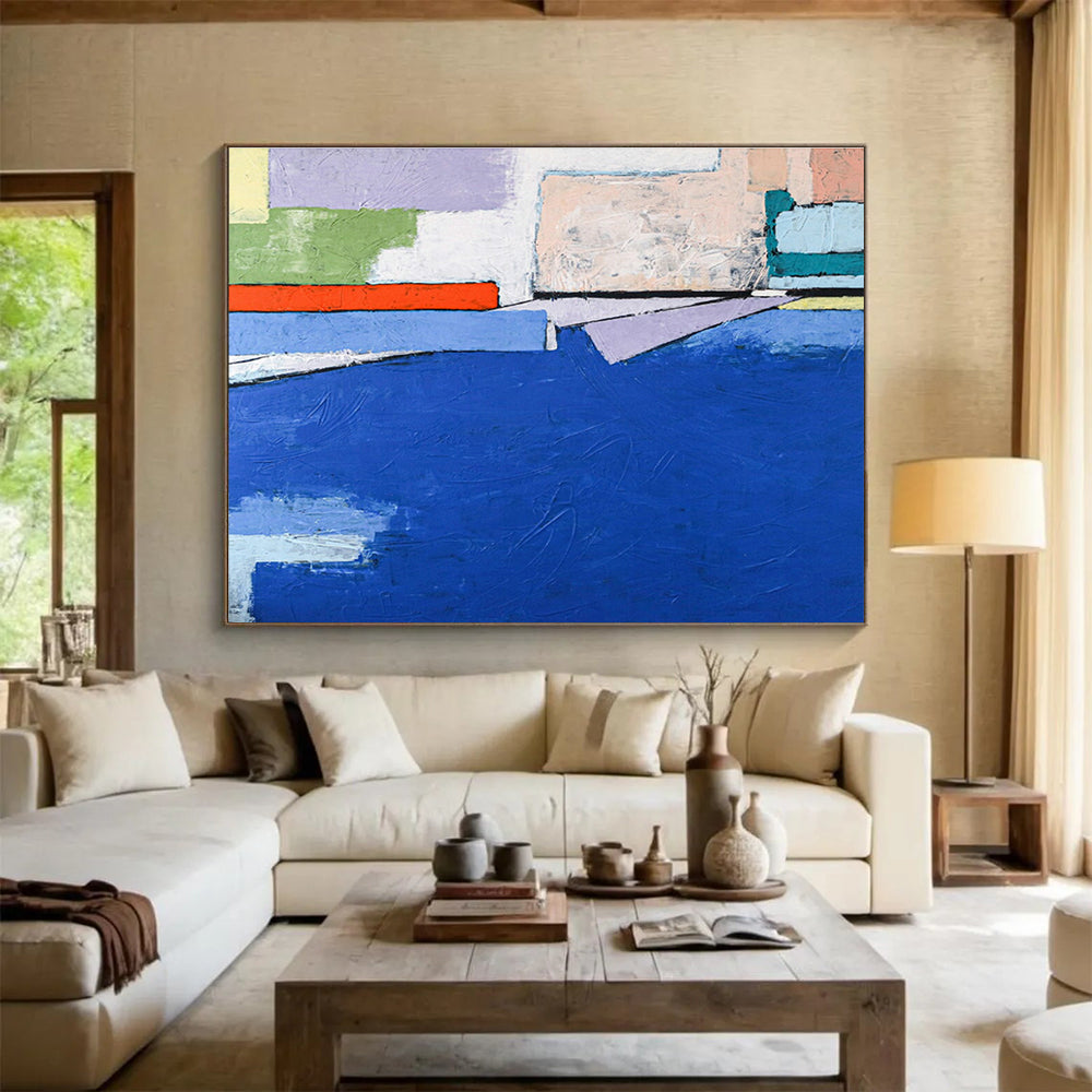 Custom-Made Giant Abstract Hand Painting for Subterranean Aquaponics Farm Control Room DLZ2959