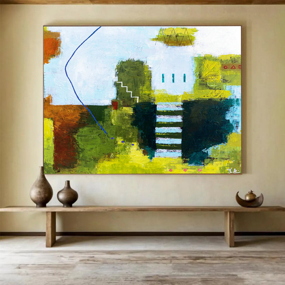 Large-Size Custom Abstract Hand Painting for Tropical Rainforest Canopy Walkway Visitor Center DLZ2945