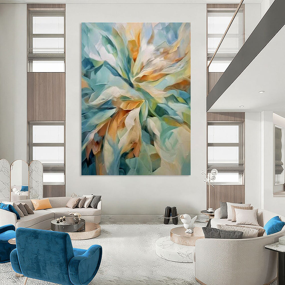 Enormous Custom Hand-Painted Abstract Painting - Artisanal Warmth for Woodworking Workshops  DLZ0279