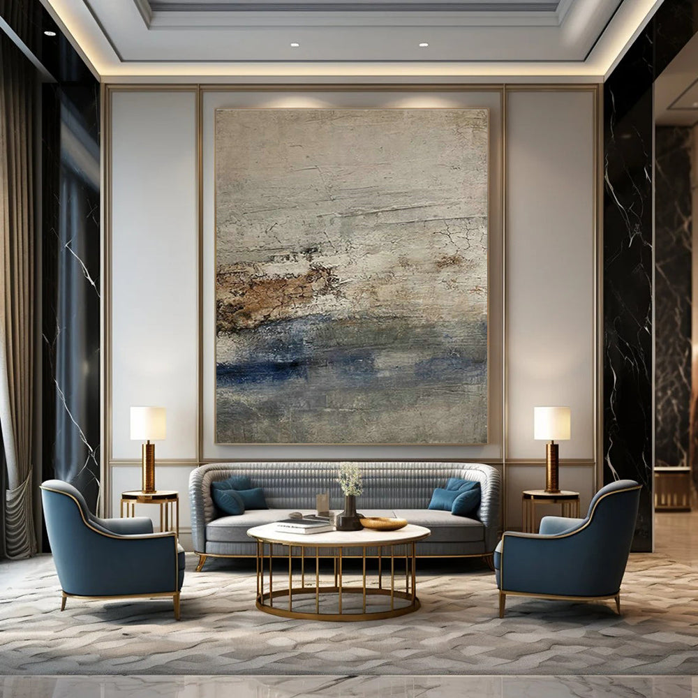 Expansive Custom Hand-Painted Abstract Canvas - Rustic Elegance for Cheese Tasting Rooms  DLZ0211