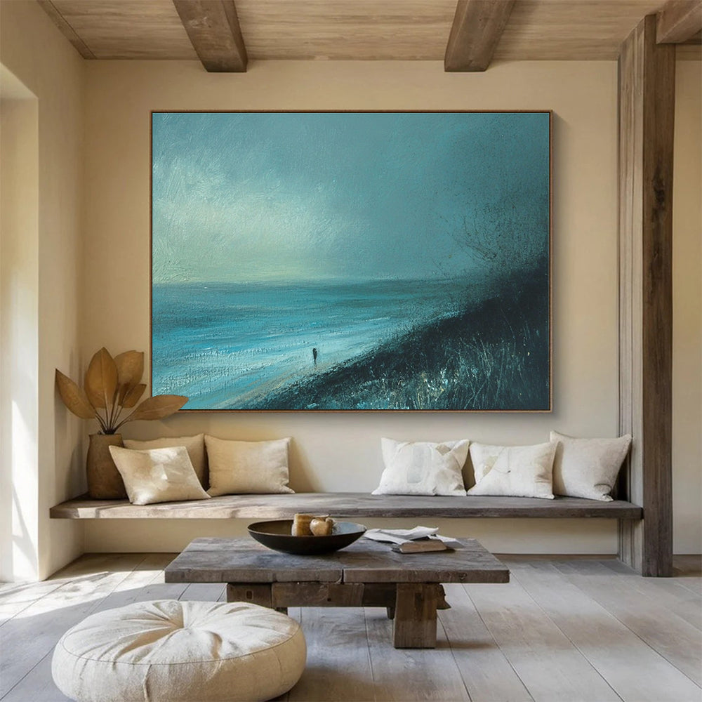 Blue Toned Solitary Figure Seaside Abstract Painting DYP090