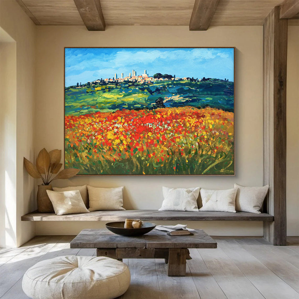 Colorful Tuscan Hilltop Town Abstract Painting THY468