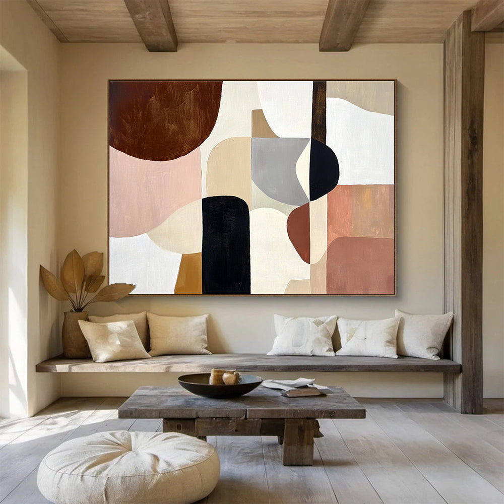 Geometric Shape Abstract Painting with Neutral and Earthy Tones DYP510
