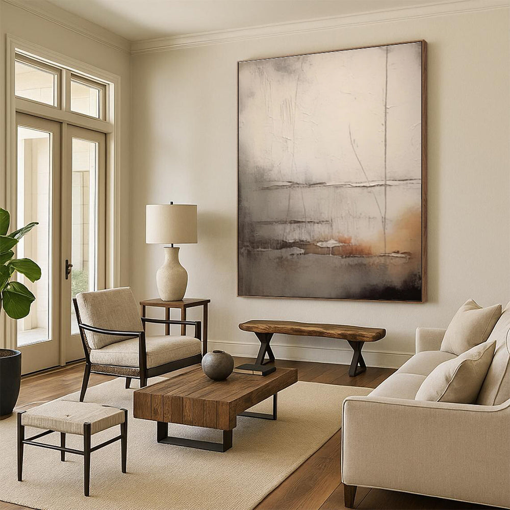 Minimalist Gray Abstract Painting with Delicate Lines ADGE442
