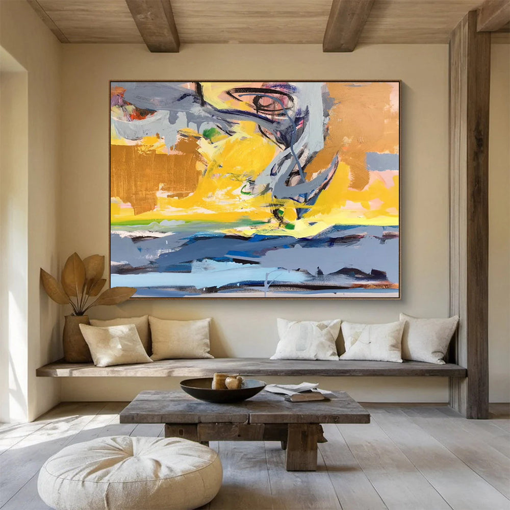 Yellow Grey Colorful Abstract Painting THY033