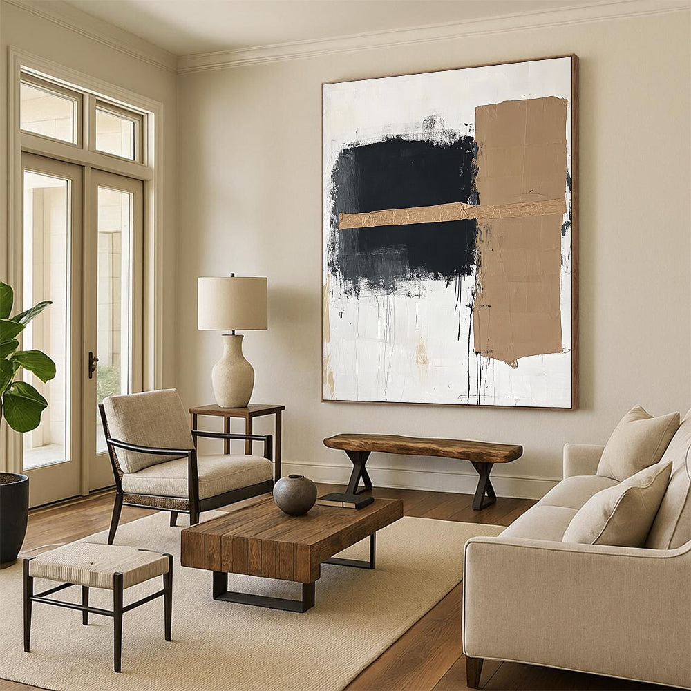 Black Beige Minimalist Collage Abstract Painting GER821
