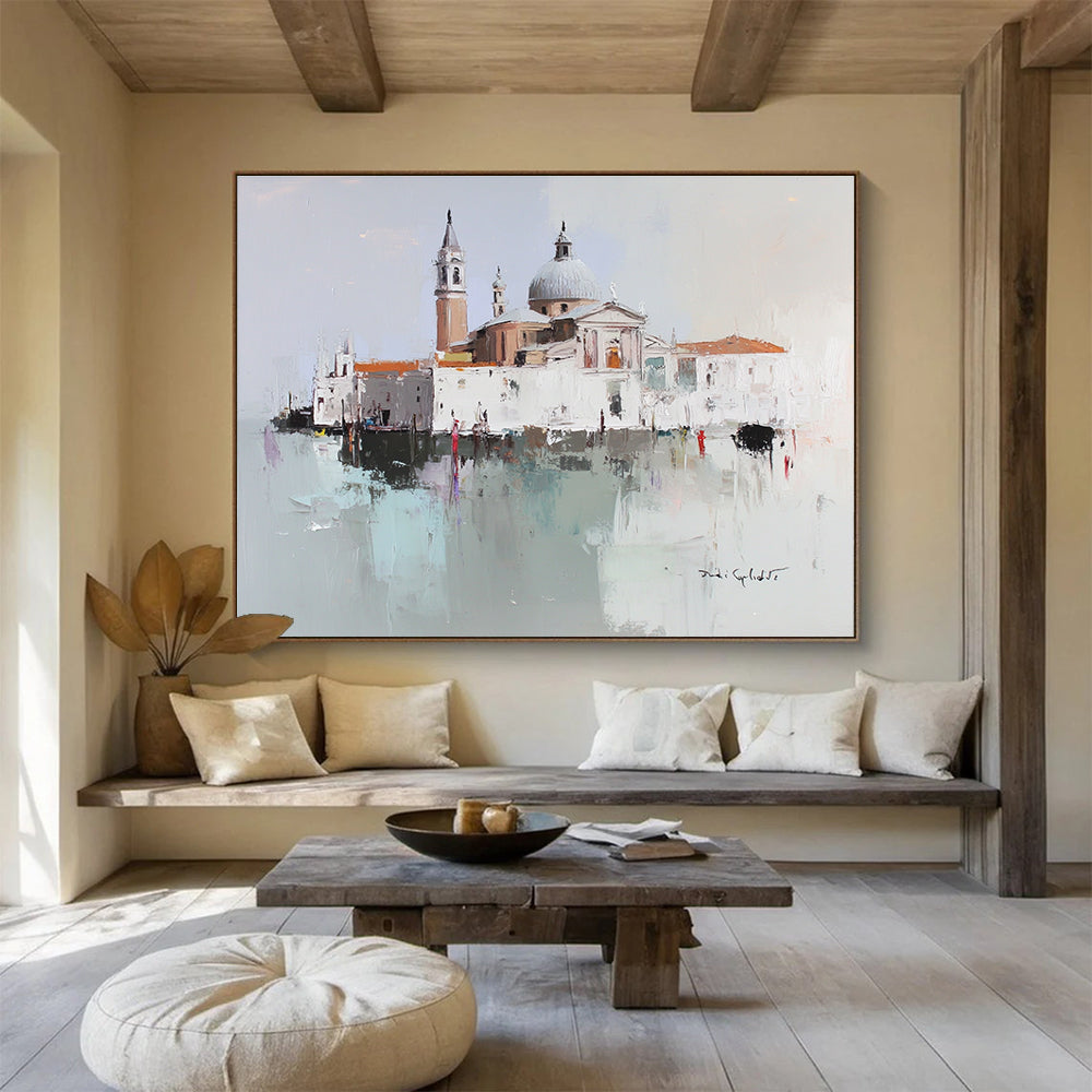 Venice Architecture Abstract Painting with White and Gray Tones DYP568
