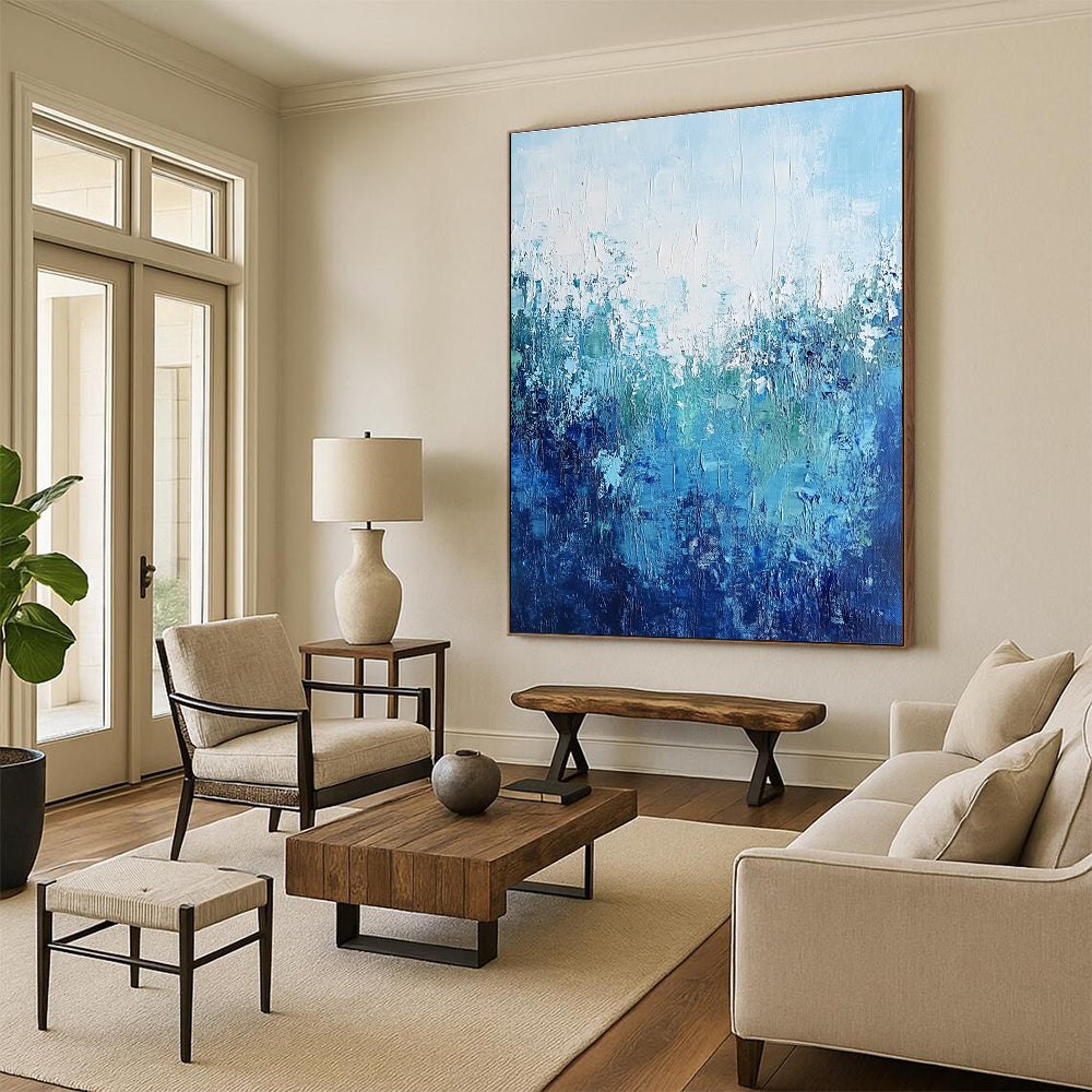 Blue Green and White Abstract Painting with Textured Layers GER693