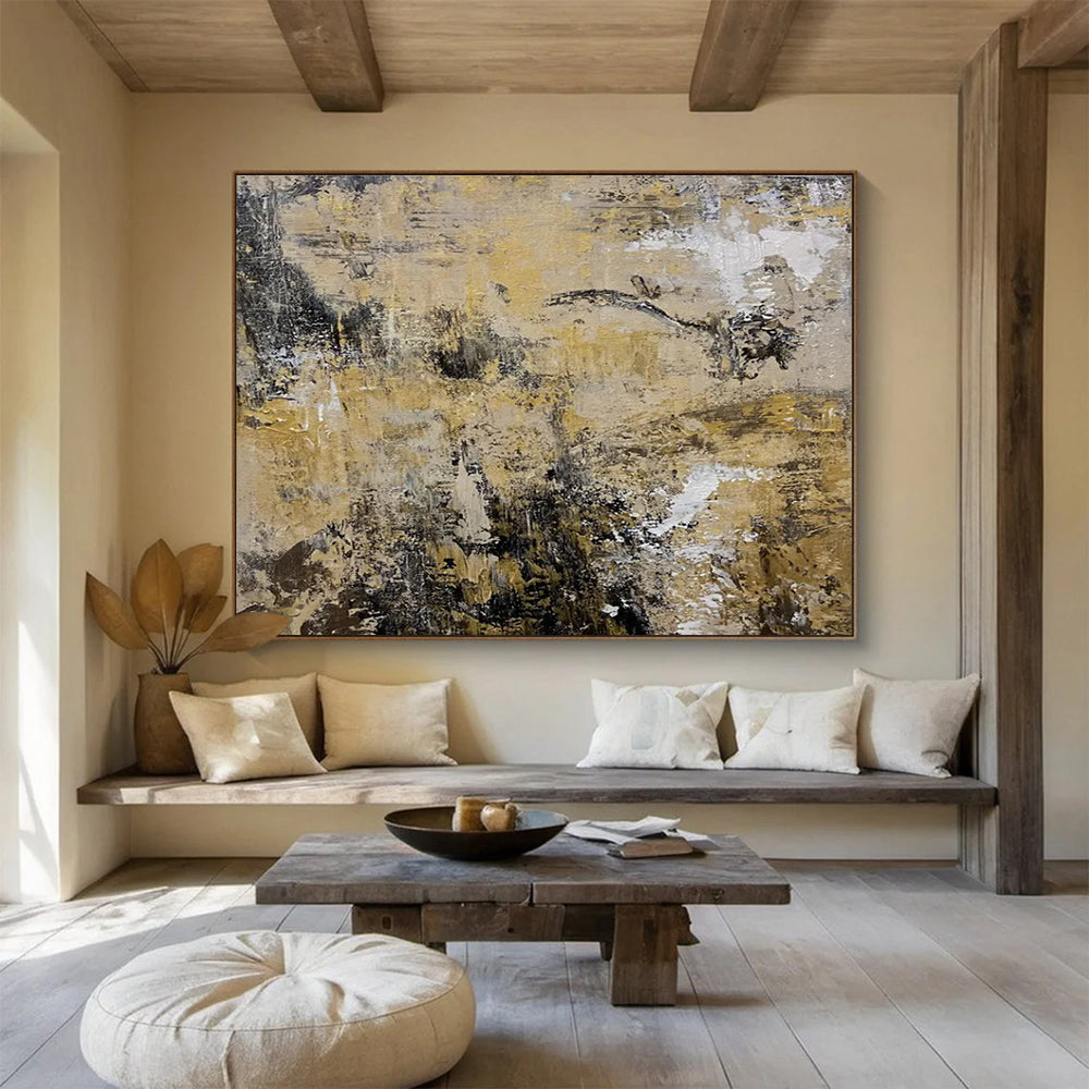 Beige Gray Abstract Painting with Subtle, Ear THY Tones THY371