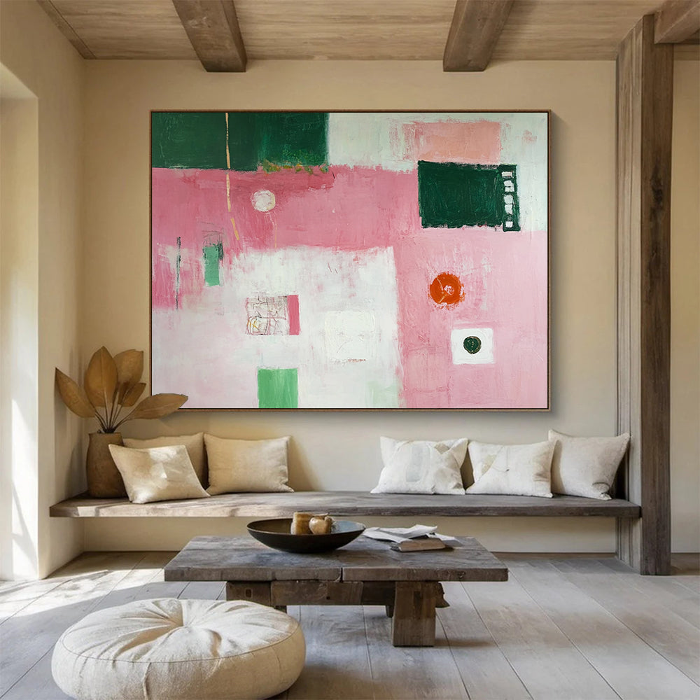 Pink - Dominated Abstract Painting with Various Shapes DYP129