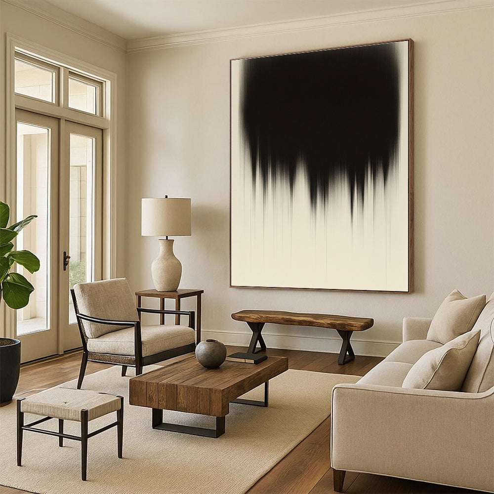 Black and Beige Gradient Abstract Painting with Dripping Effects GER182