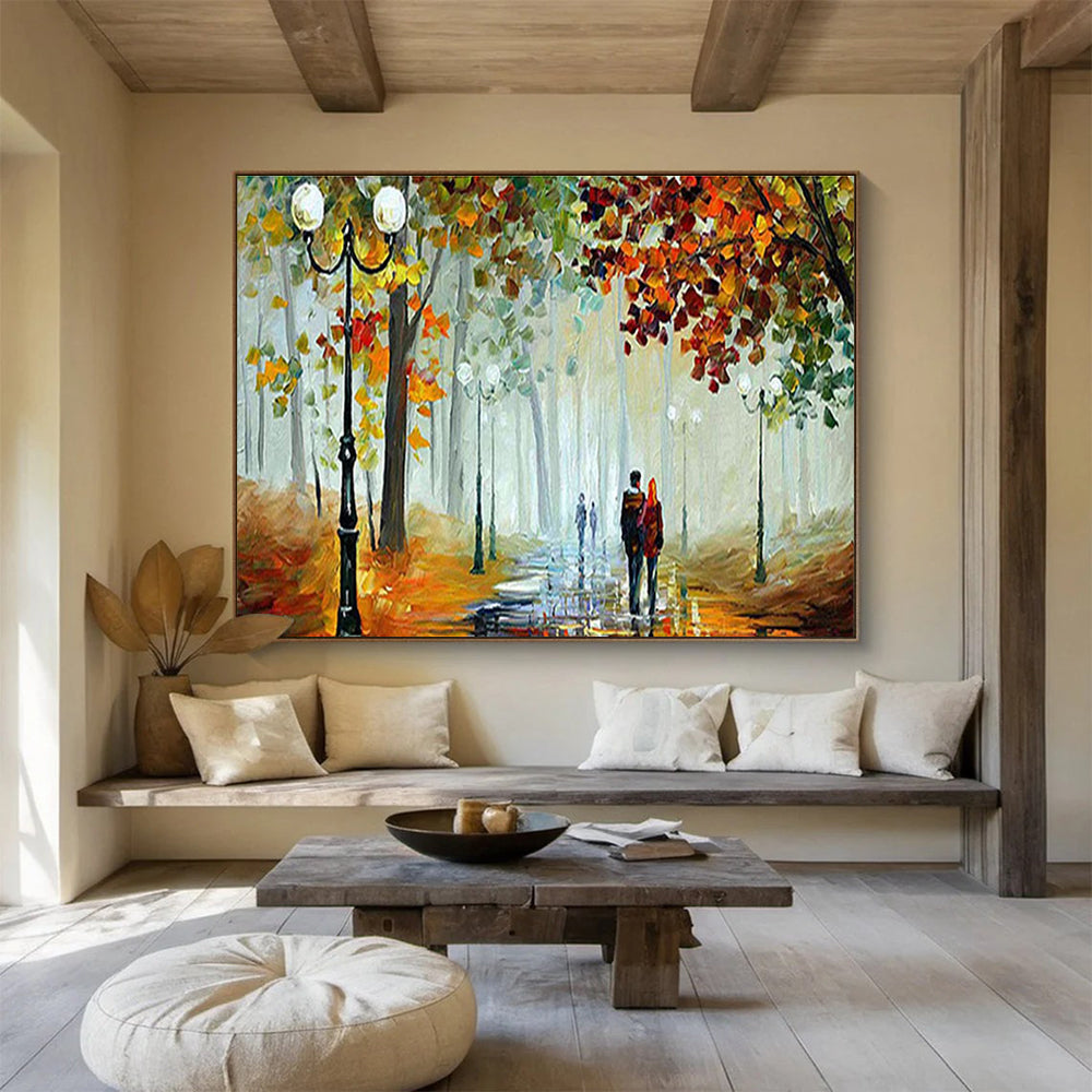 Autumn Park Stroll Abstract Painting with Warm Autumn Tones THY225