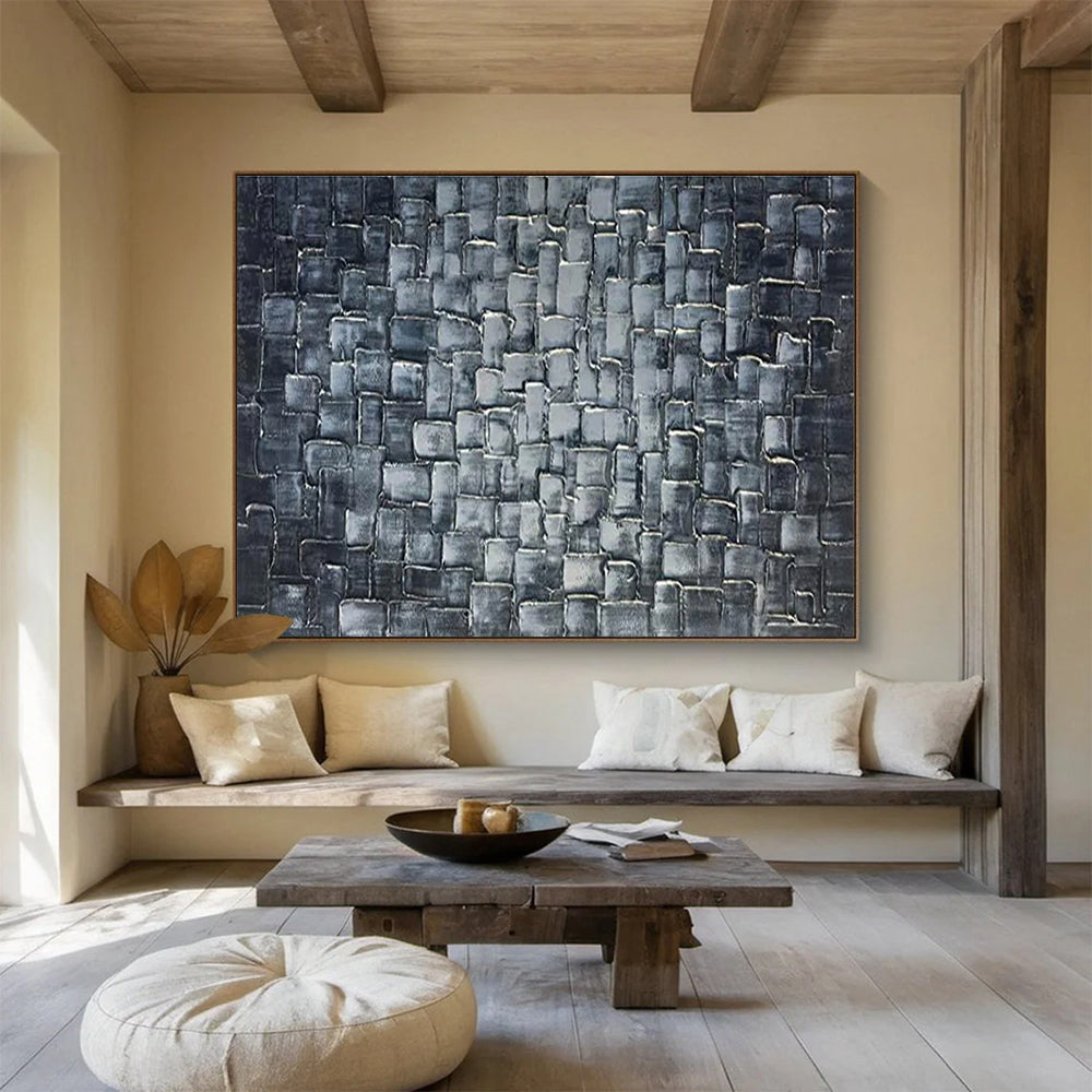 Textured Grid Abstract Painting with Monochromatic Shades THY276