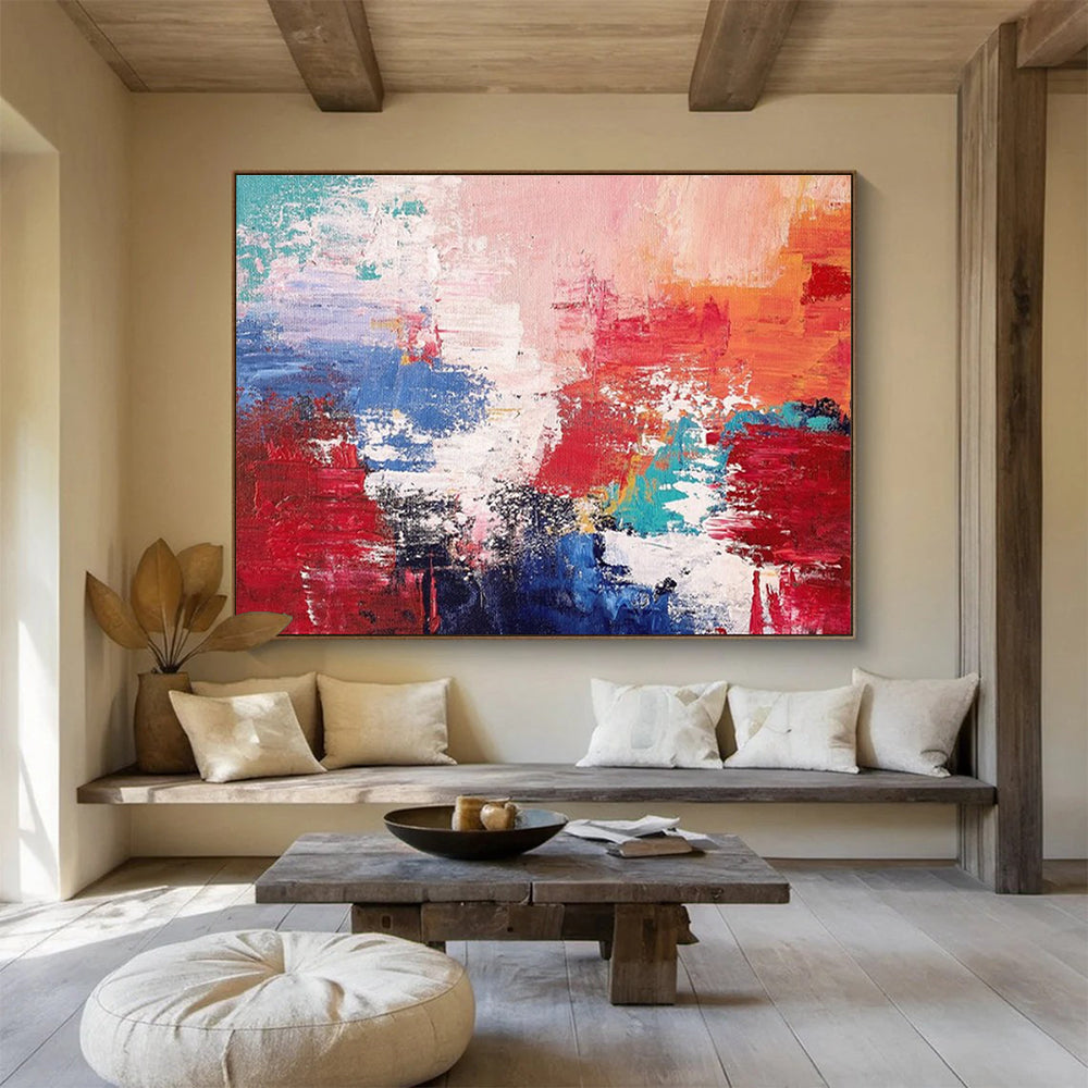 Red Blue Abstract Painting with Bold, Contrasting Energies THY388