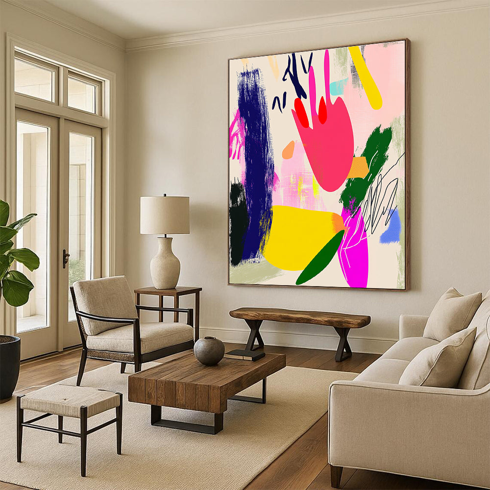 Vibrant Color Block Abstract with Pink, Yellow, and Green GER312