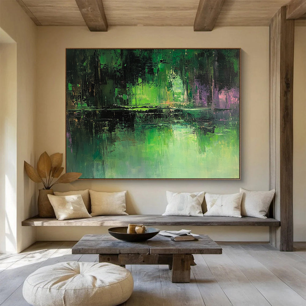 Green Forest Reflection Abstract Painting with Rich Colors DYP267