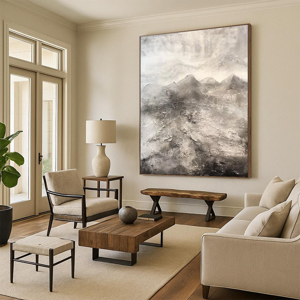 Gray Abstract Mountain Textured Painting ADGE256
