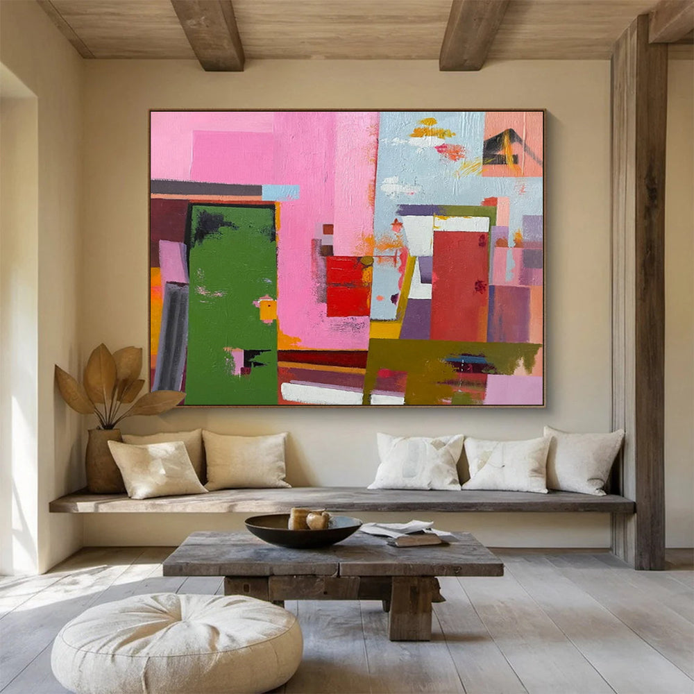 Pink and Colorful Blocks Abstract Architectural Painting THY013