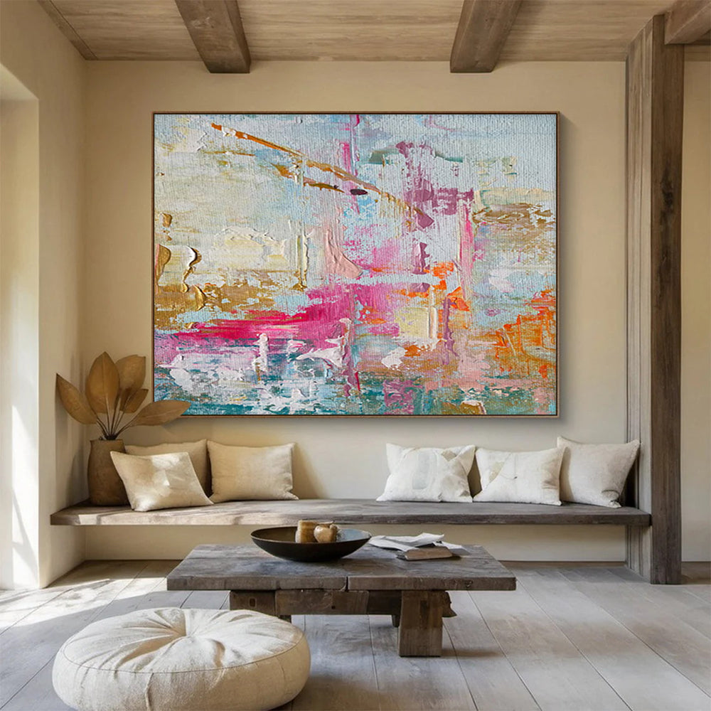 Pink Gold Abstract Painting with Playful Color Mixes THY329
