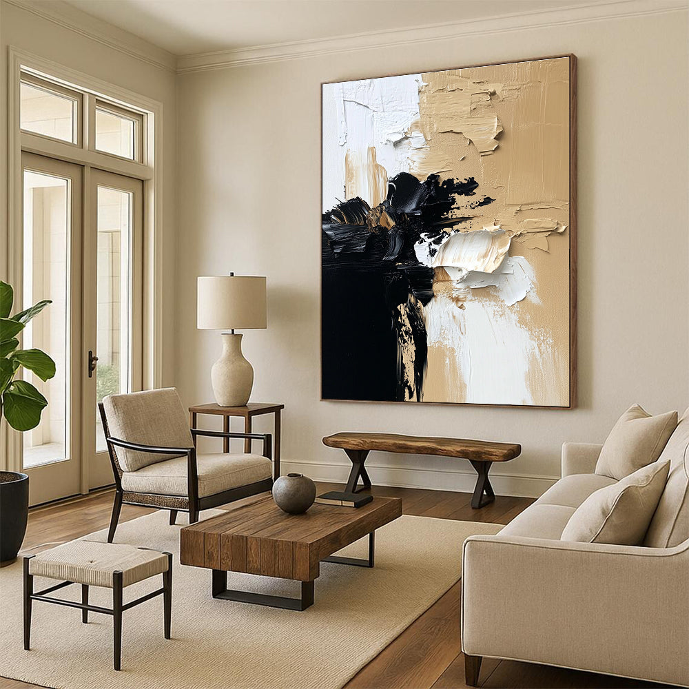 Textured Neutral Abstract with Black White and Beige GER363