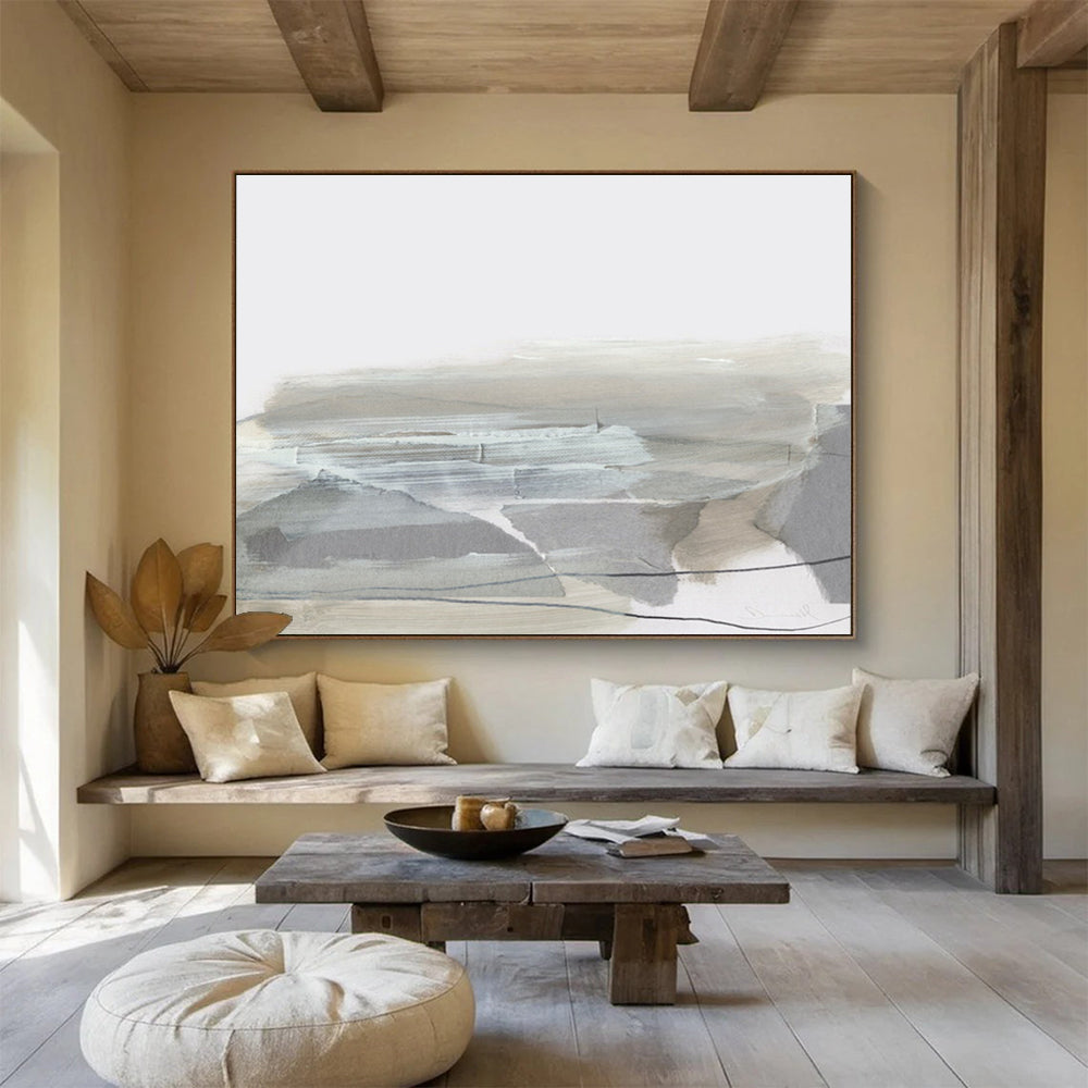Grey - toned Minimalist Landscape Abstract Painting THY130