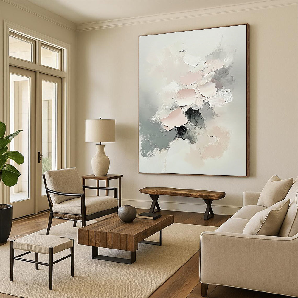 Light Pink Gray Abstract Painting with 3D - like Textures GER766
