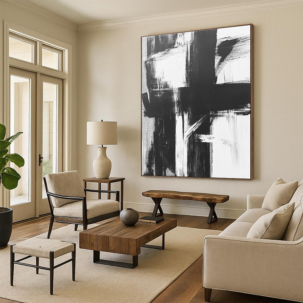 Bold Black White Abstract Painting GER345