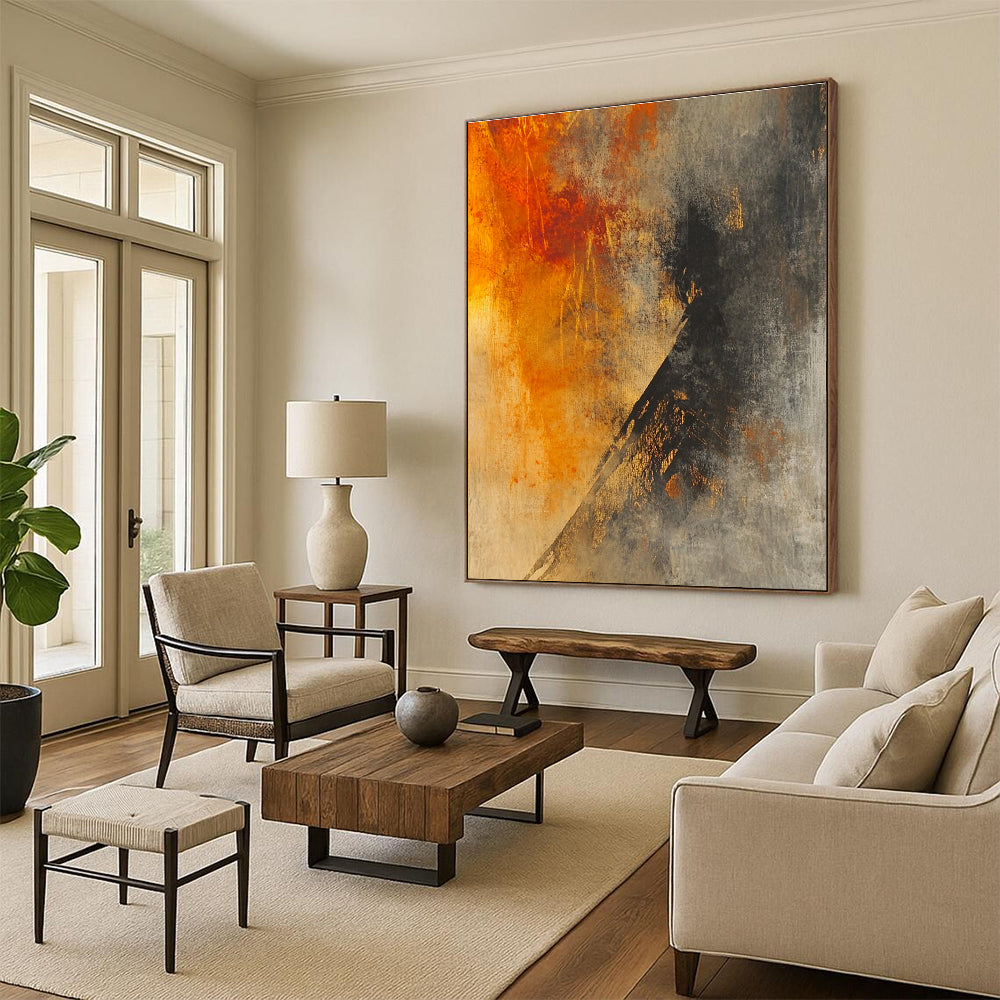 Orange Gray Abstract Painting with Textured Layers GER800