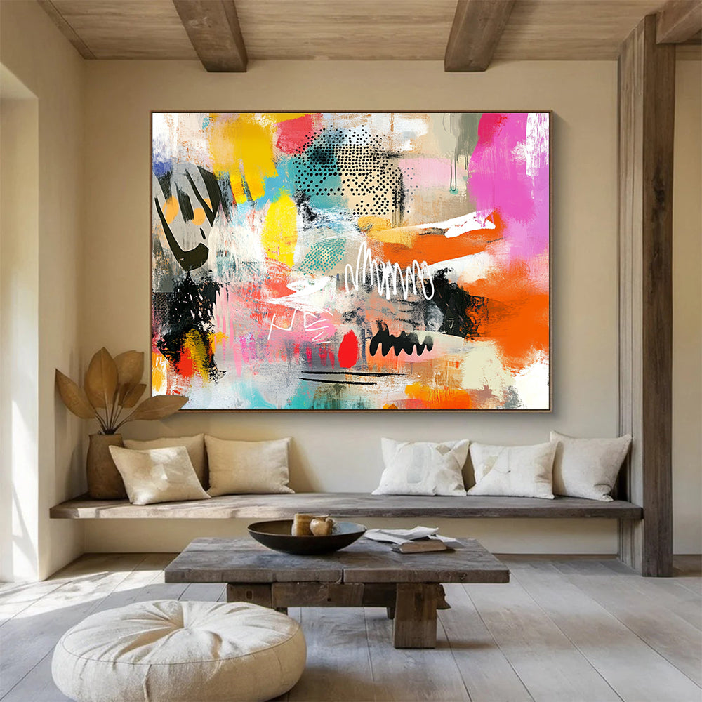 Colorful Mixed Media Abstract Painting with Dots and Lines DYP168