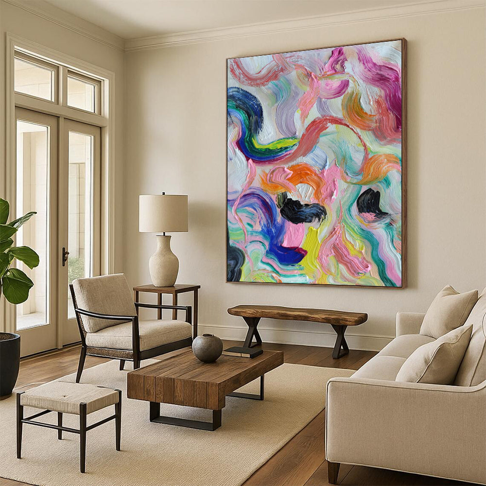 Oversized Hand - Painted Abstract Canvases for Living Room Media Walls and Cottage Dining Porches DLZ0780