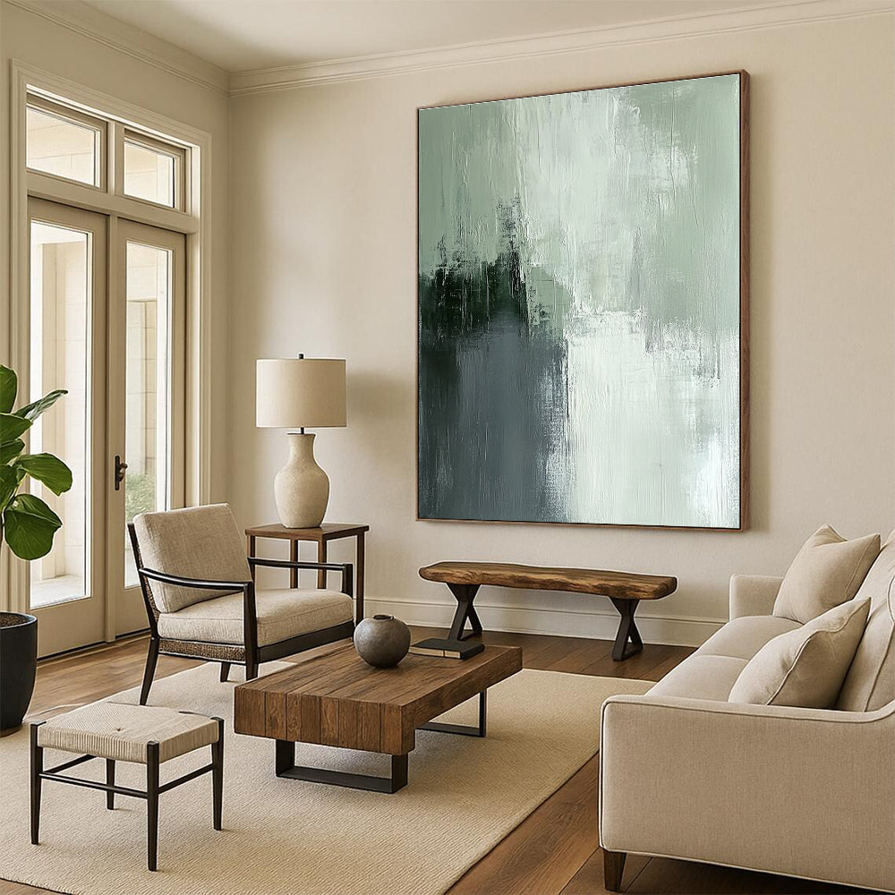 Green and Gray Abstract Painting with Soft Textural Layers GER651