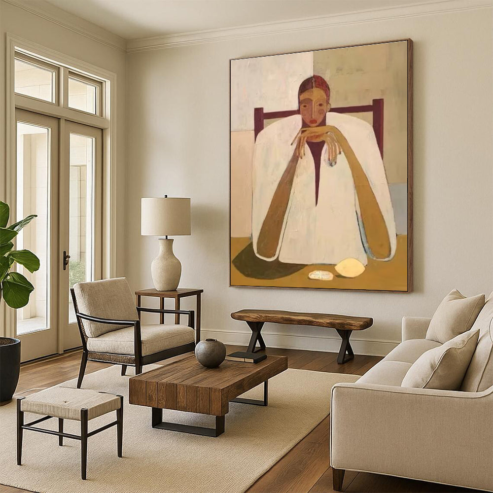 Seated Figure in White Cloak Abstract Portrait Painting ADGE142